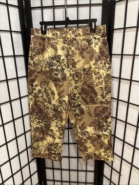 David Paul New York Floral Crop Pants 14 Petite Brown‎ Beige
